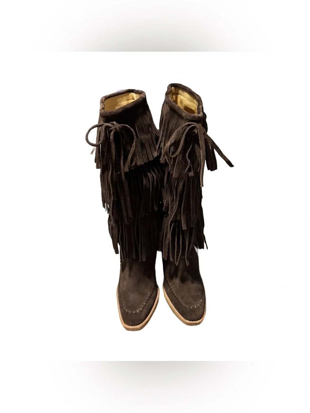 Michael Kors Suede Fringe Boot Women's 6.5 High Heel Chocolate Western Cowgirl - Picture 3 of 7